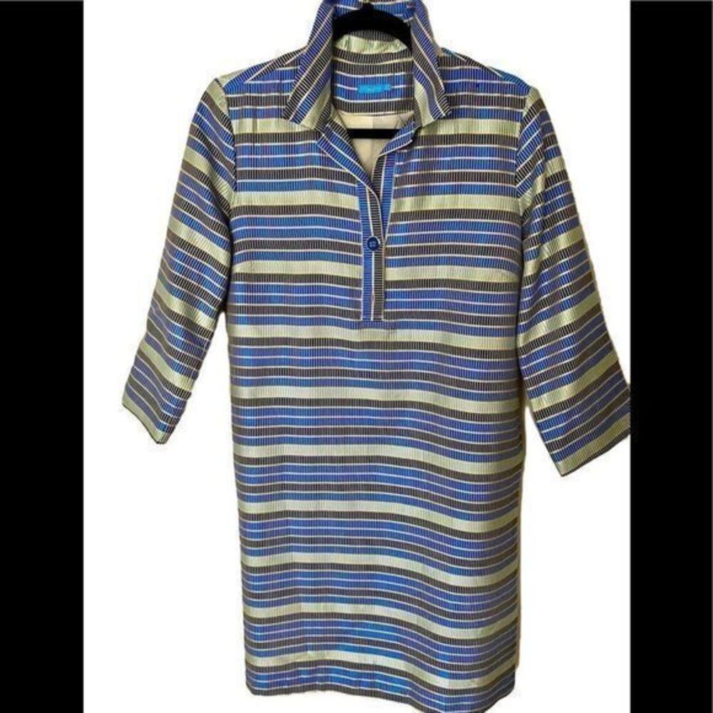 - J McLaughlin Shirt Dress - S blue striped , metal buttons, cotton /pol…